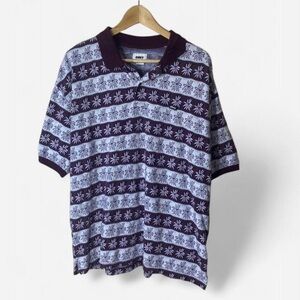 OBEY Jacquard Polo Shirt Floral Maroon White Stripes Casual Retro Vintage Size L